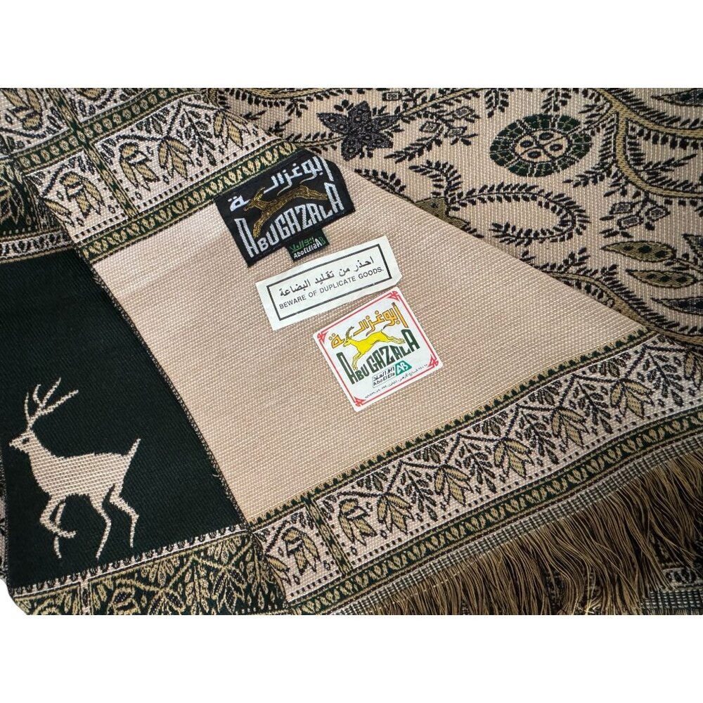 Tapestry Arabic Al-Ghazala Beige & Black Shawl With Fringe Traditional